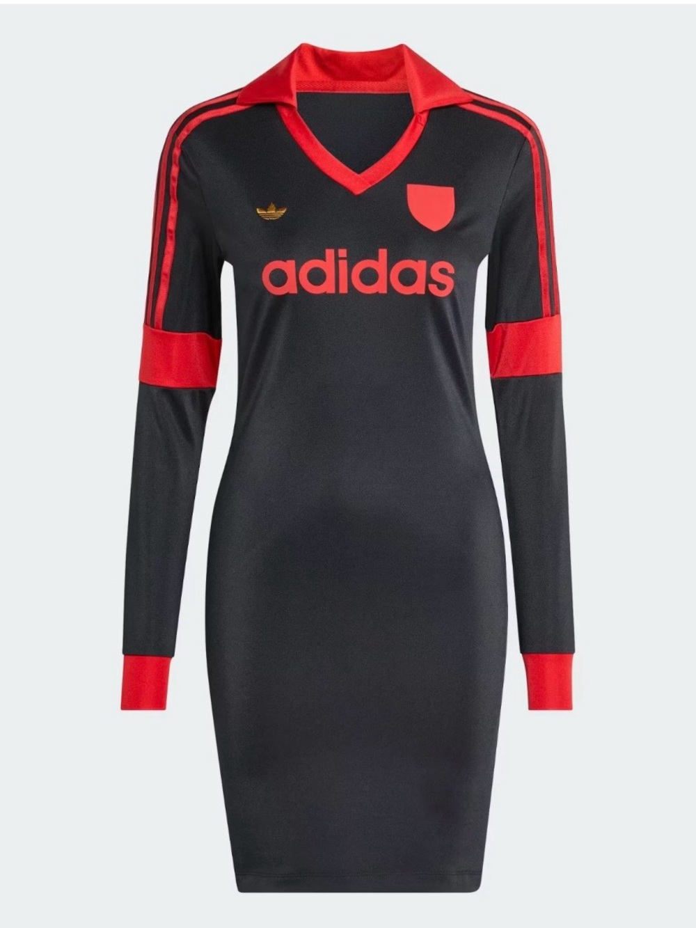 adidas Black Dress with Red Trim Long Sleeve Sport Dress